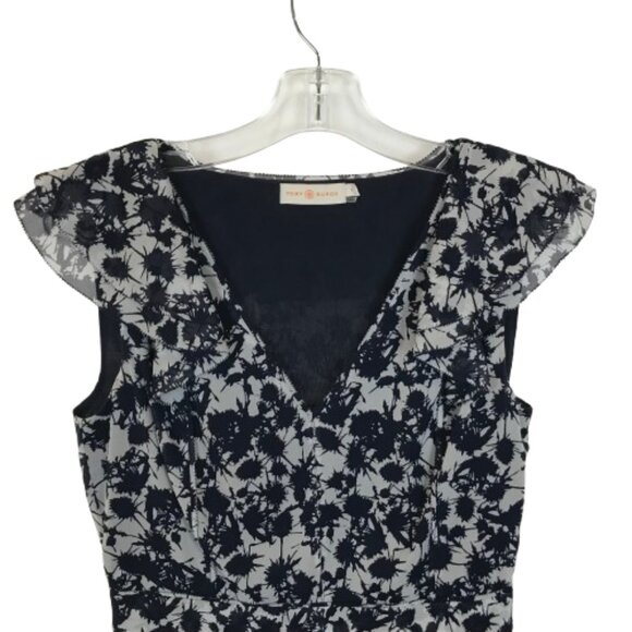 Tory Burch Womens Size 4 Marian Stretch Silk Dress in Saphire Blue Thistle - Picture 4 of 6